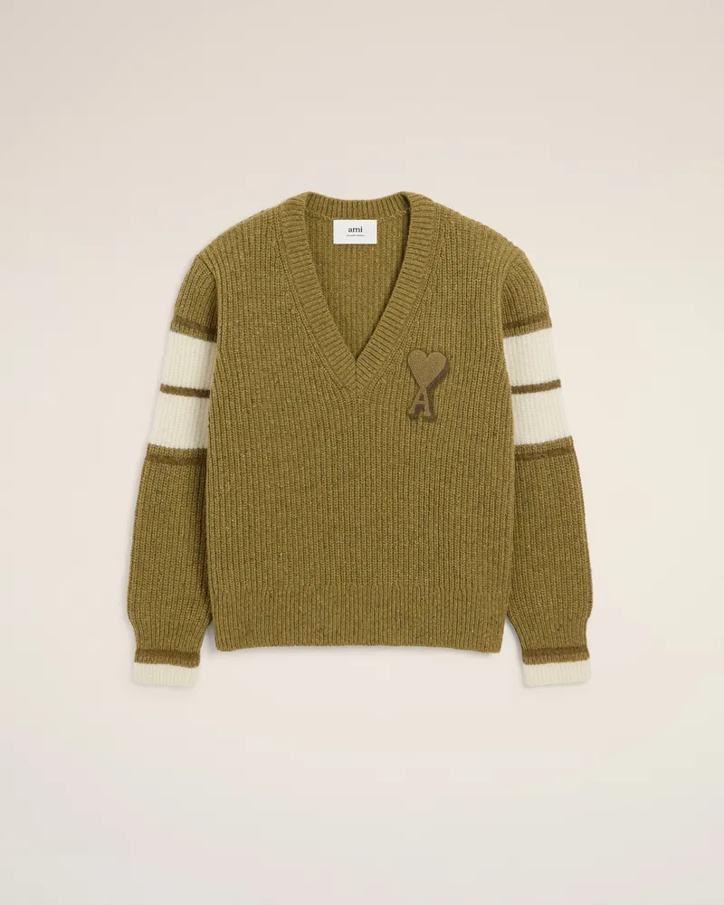 AMI Paris College-Pullover aus Wolle in Grün Grün Unisex Lichen