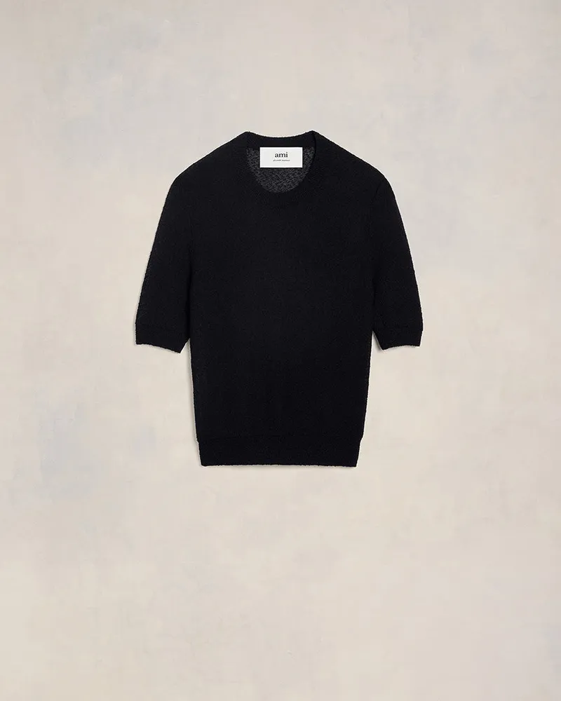 AMI Paris T-Shirt mit Rundhalsausschnitt aus Bouclé Schwarz - Größe für Damen Schwarz