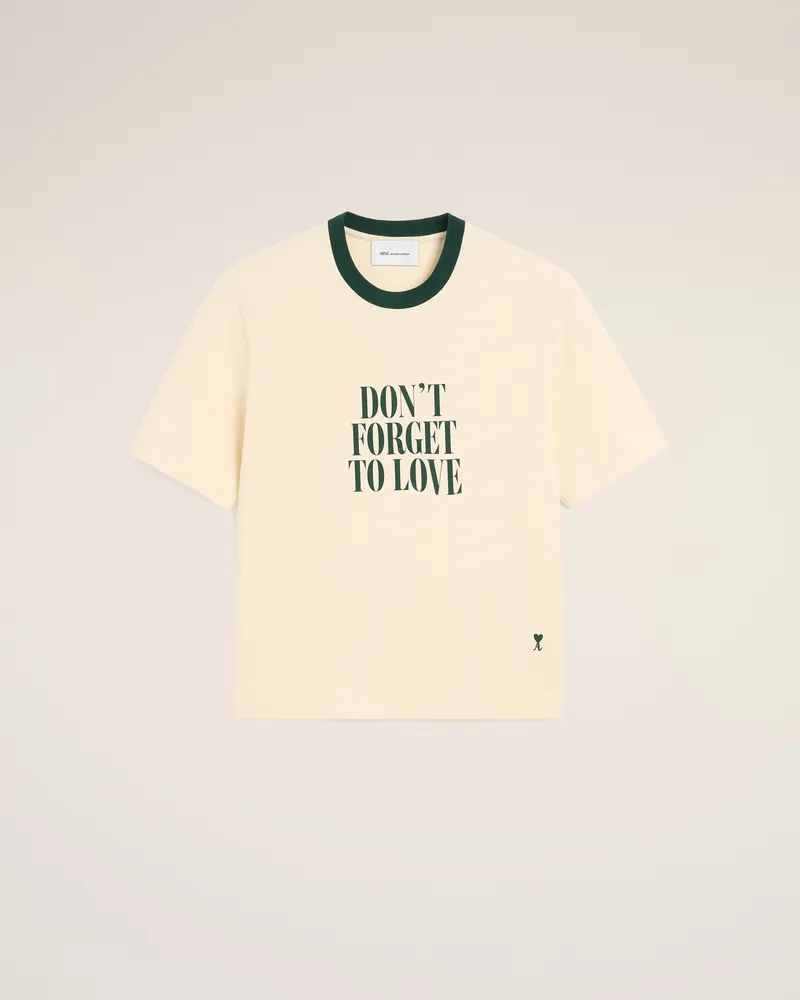 AMI Paris Ecru T-Shirt aus bedruckter Baumwolle „Don't forget to love“ Weiß Unisex Ivory