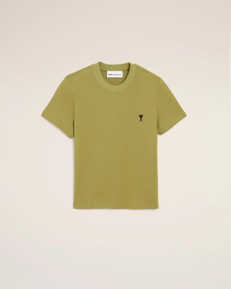 AMI Paris Gerkürztes grünes Baumwoll Ami De Coeur T-Shirt Grün für Damen Grün
