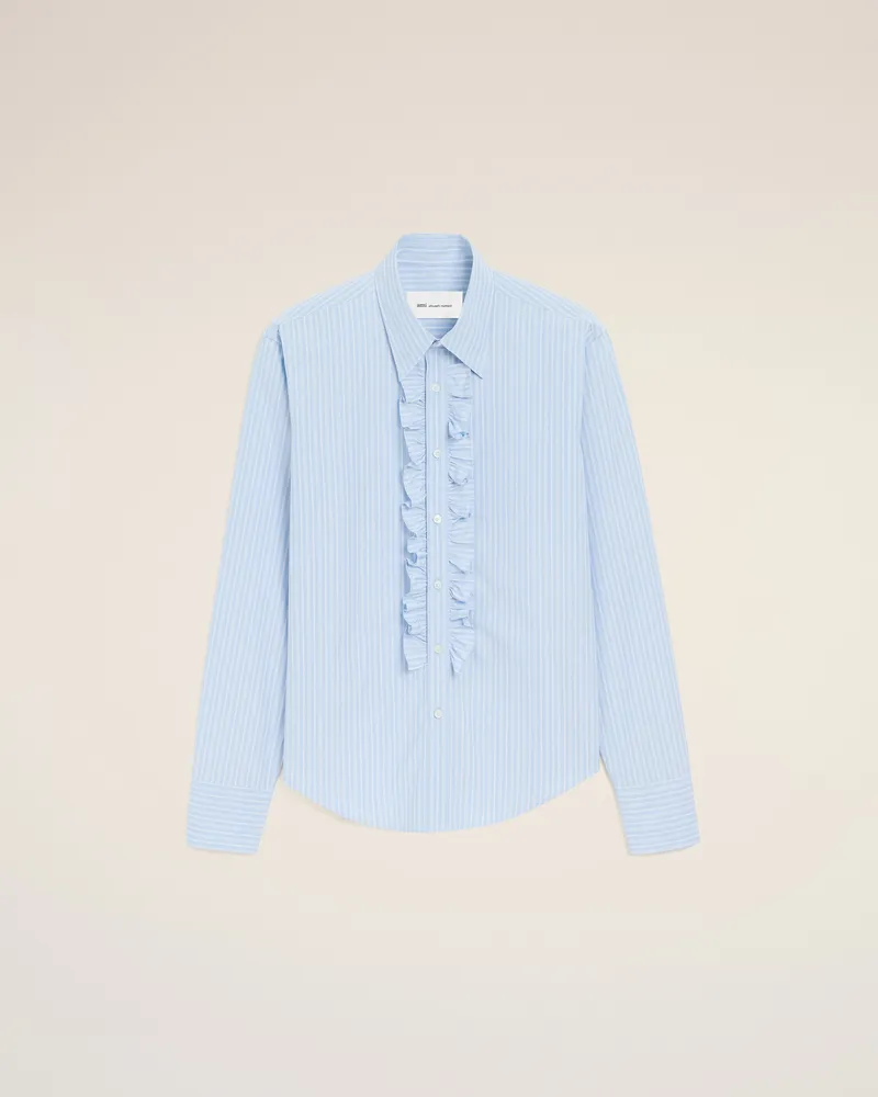 AMI Paris Tailliertes langarmiges Rüschenhemd aus blauer Baumwolle Blau für Herren Kaschmirblau