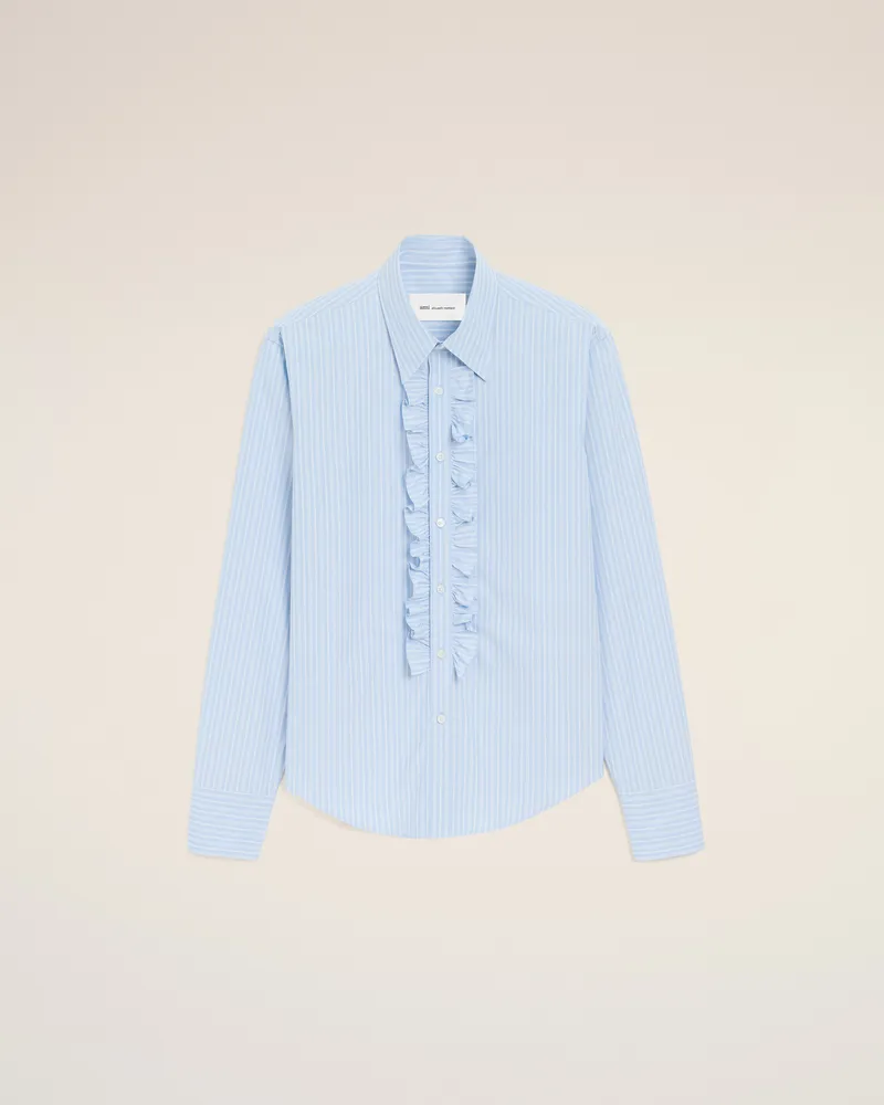 AMI Paris Tailliertes langarmiges Rüschenhemd aus blauer Baumwolle Blau für Herren Kaschmirblau