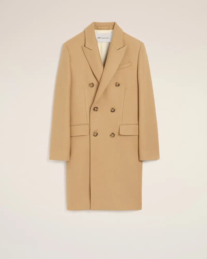 AMI Paris Beiger Wollmantel mit doppelter Knopfleiste Beige - Größe für Herren Beige