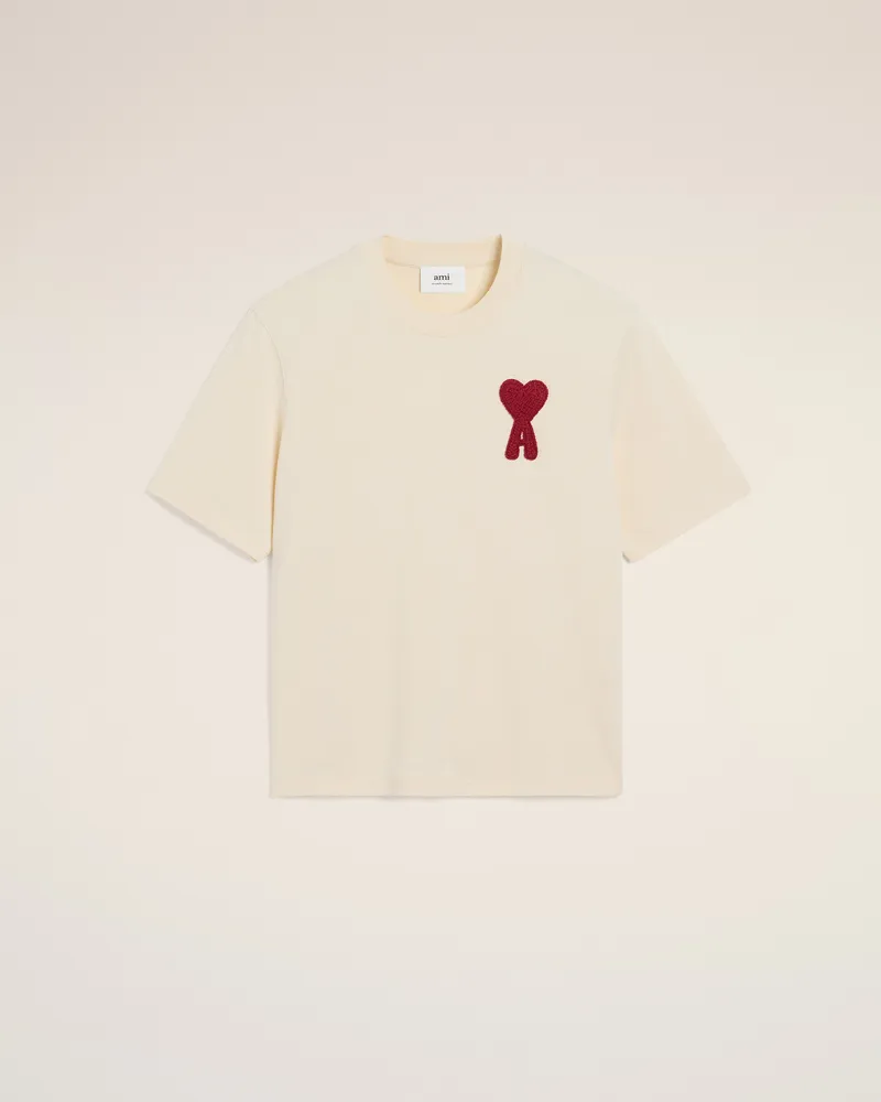 AMI Paris Ami de Coeur T-Shirt aus Baumwolle in Beige mit Aufnäher Weiß für Herren Weiss