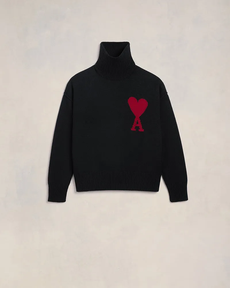 AMI Paris Ami de Coeur Pullover aus schwarzer Wolle Schwarz Unisex Schwarz
