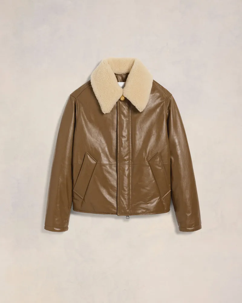 AMI Paris Gepolsterte Lederjacke Braun - Größe für Damen Bronze