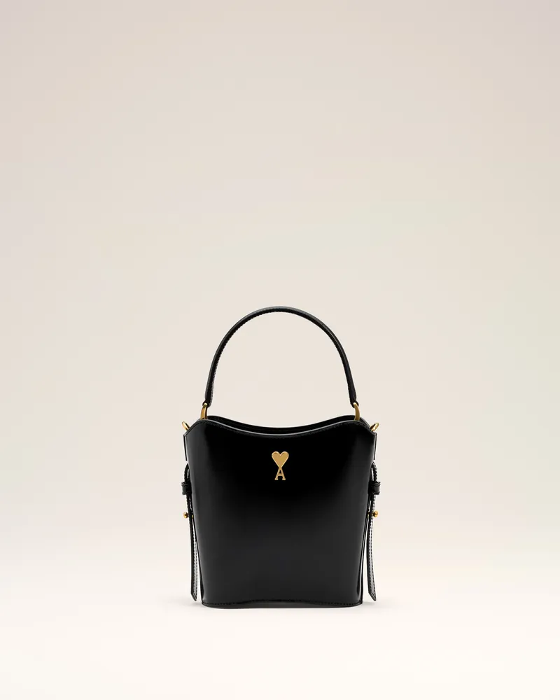 AMI Paris Mini Paris Paris Bucket Bag aus schwarzem Leder Schwarz Unisex Schwarz