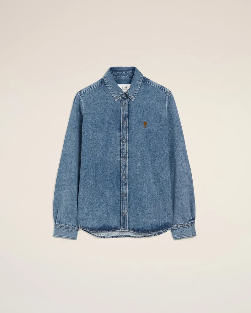 AMI Paris Ami de Coeur Button-Down-Hemd aus blauer Baumwolle Blau Unisex Blau