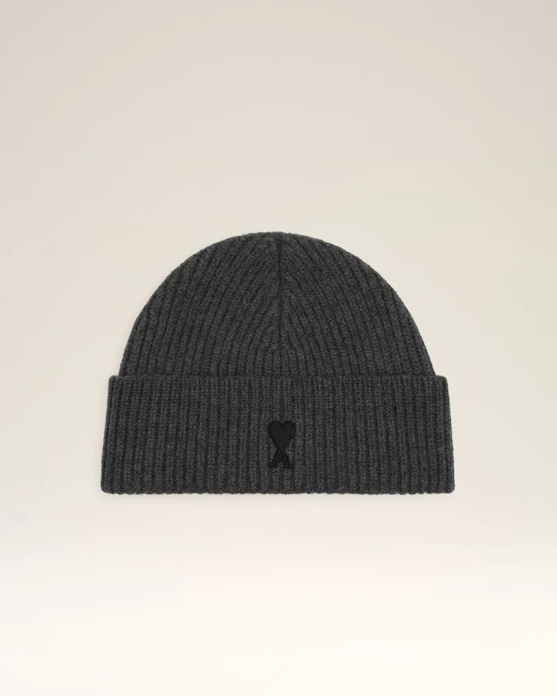 AMI Paris Ami De Coeur Mütze aus grauer Wolle Grau Unisex Heather