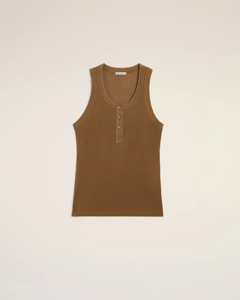 AMI Paris Braunes Jersey-Tanktop mit Knopfleiste Braun für Herren Hazelnut