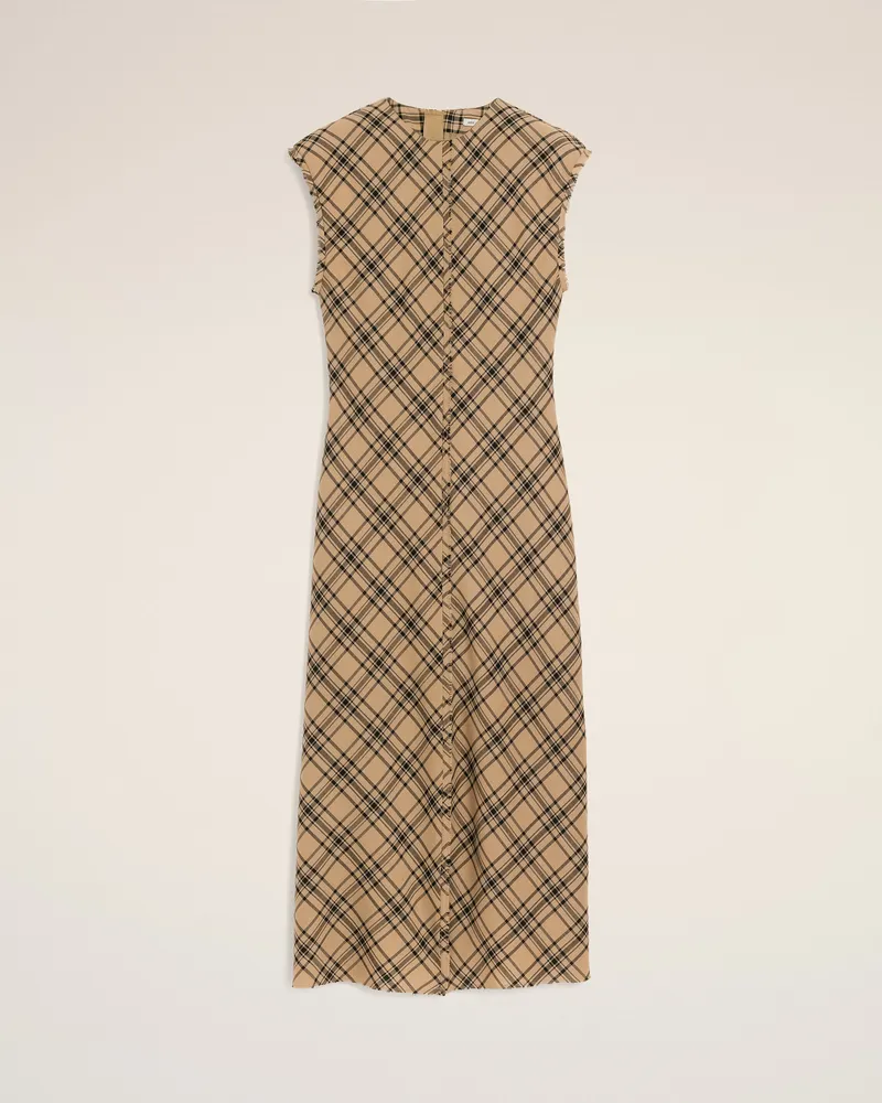 AMI Paris Langes kariertes Kleid aus brauner Wolle Braun für Damen Camel