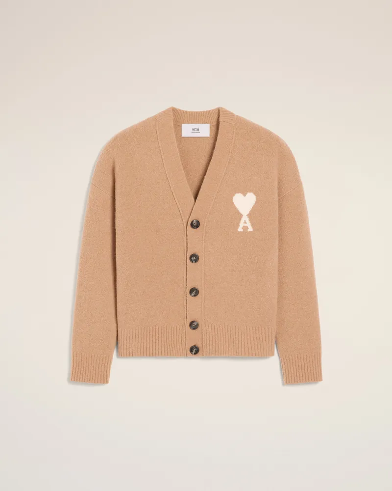 AMI Paris Ami De Coeur Cardigan aus Alpakawolle in Braun Braun Unisex Camel