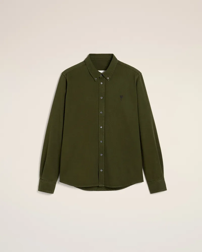 AMI Paris Ami de Coeur Button-Down-Hemd aus grüner Baumwolle Grün Unisex Loden