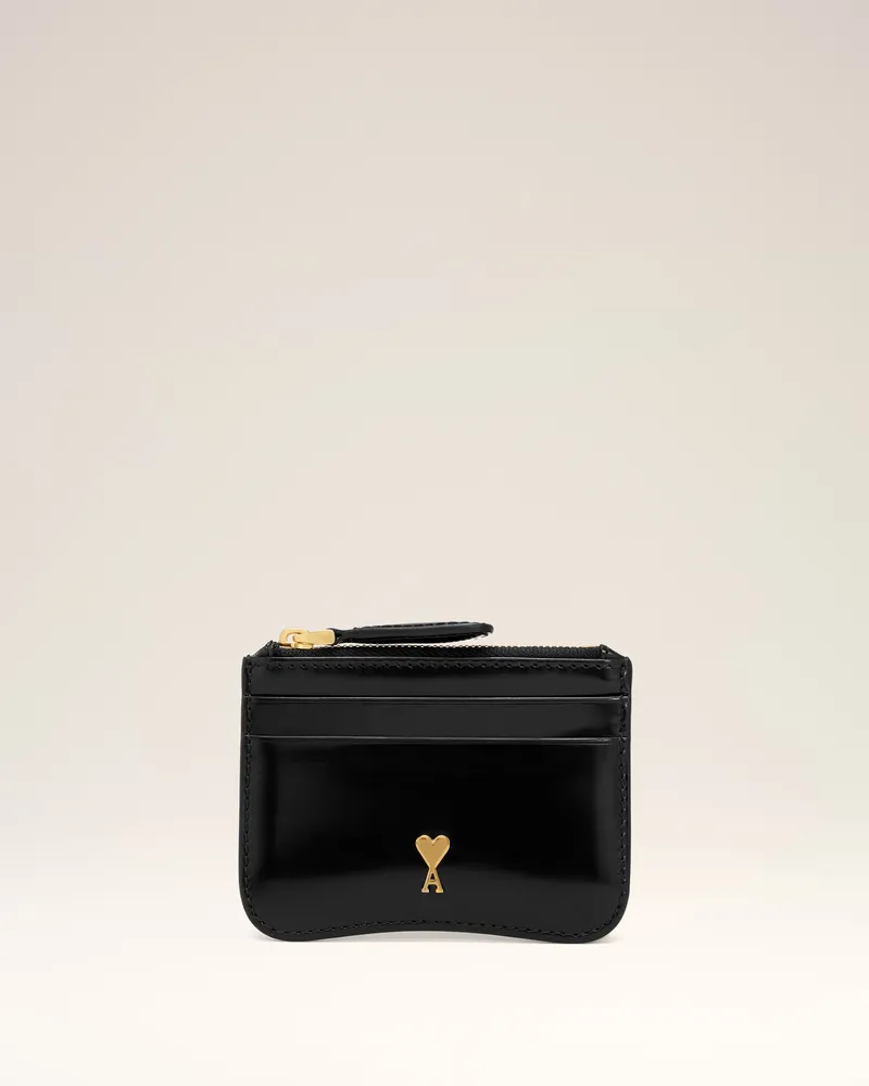 AMI Paris Paris Paris Kartenetui aus glasiertem Leder mit Reißverschluss in Schwarz Schwarz Unisex Schwarz