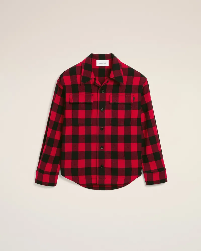 AMI Paris Weite Overshirt aus rotem kariertem Wollstoff Rot - Größe Unisex Rubienrot