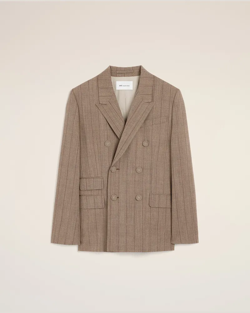 AMI Paris Gestreifter Blazer aus brauner Wolle mit doppelter Knopfleiste Braun für Damen Schokobraun