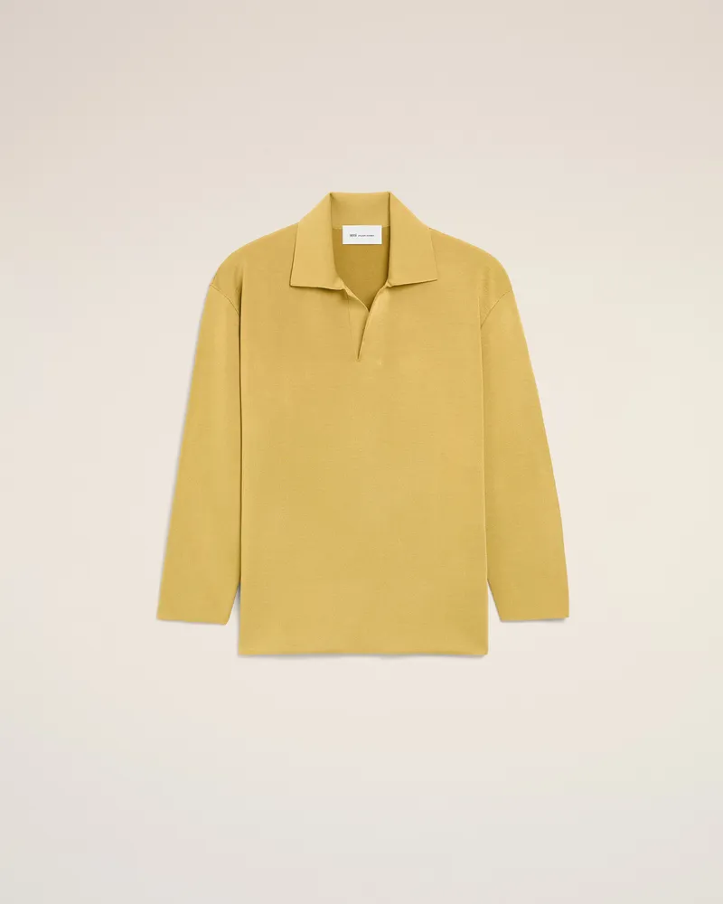 AMI Paris Gelbes Langarm-Polohemd aus Wolle Gelb für Herren Pastellgelb