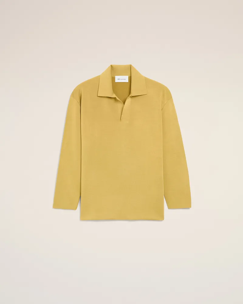 AMI Paris Gelbes Langarm-Polohemd aus Wolle Gelb für Herren Pastellgelb