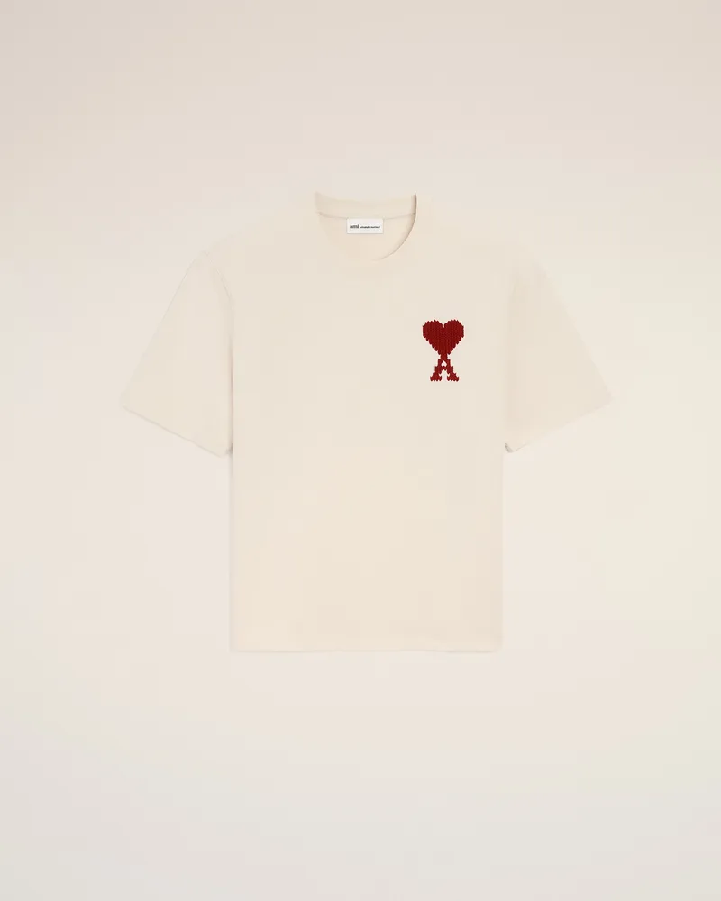 AMI Paris Ami De Coeur T-Shirt aus weißer Baumwolle Weiß Unisex Mond