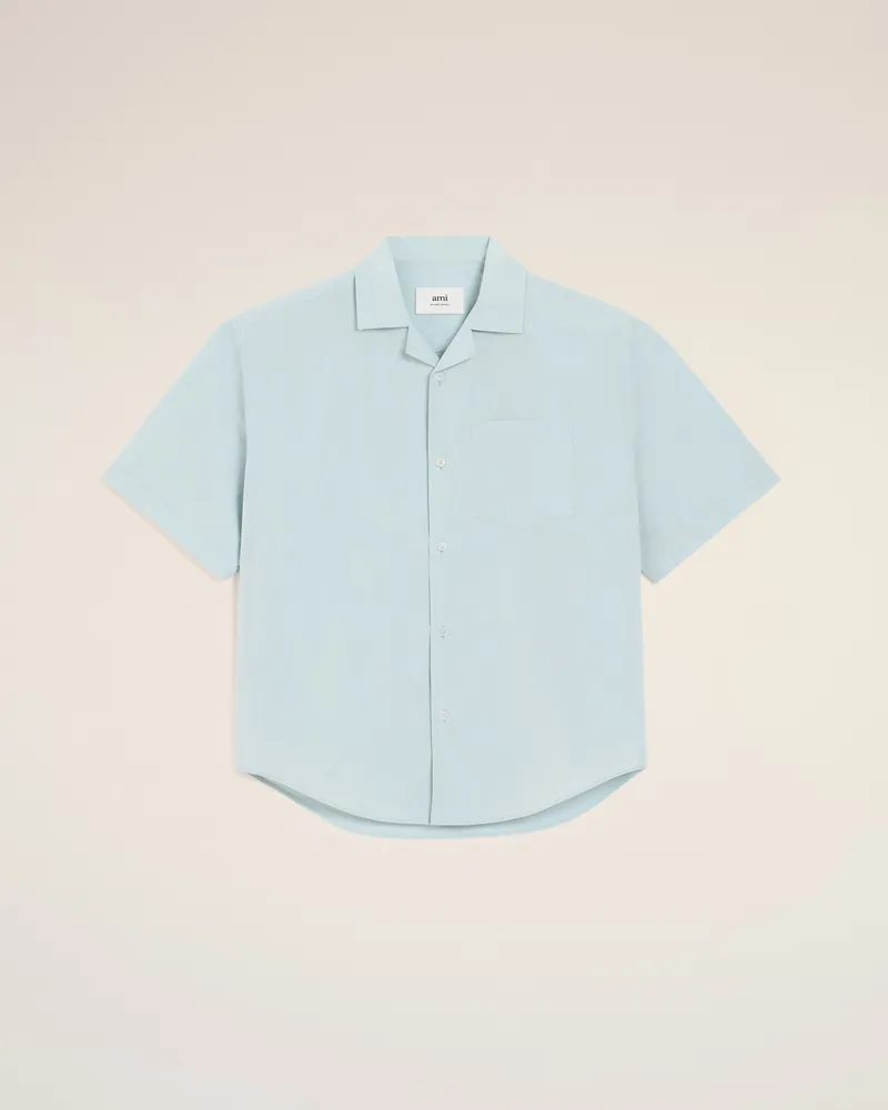 AMI Paris Blaues Kurzarm-Hemd aus Taft mit Boxy-Fit Blau Unisex Sky