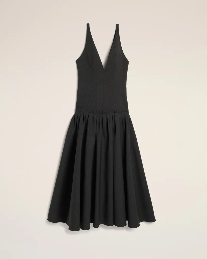 AMI Paris Langes graues Kleid aus Wolle mit tiefer Taille Grau - Größe für Damen Kohlenstoffgrau