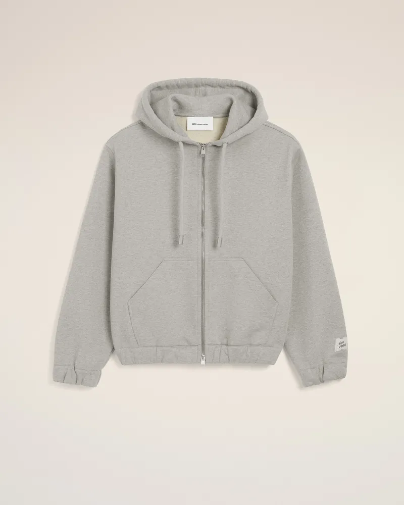 AMI Paris Grauer Hoodie aus Baumwolle mit Reißverschluss und Heritage Ami Paris Etikett Grau - Größe Unisex Heather