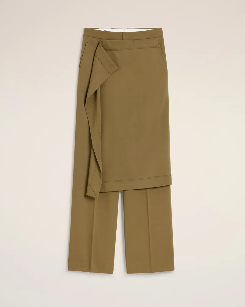 AMI Paris Large-Fit-Hose aus grüner Wolle mit Einsatz vorne Grün für Damen Bronze