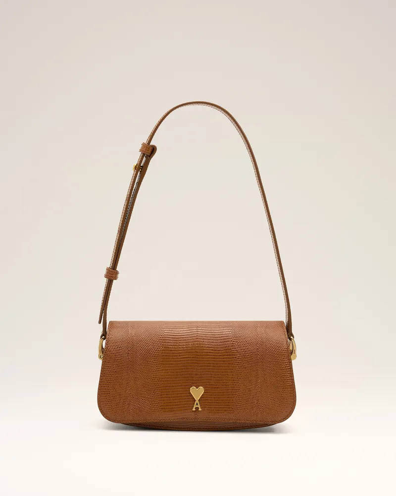 AMI Paris Paris Paris Schultertasche aus braunem, lizardgeprägtem Rindsleder Braun - Größe Unisex Cognac