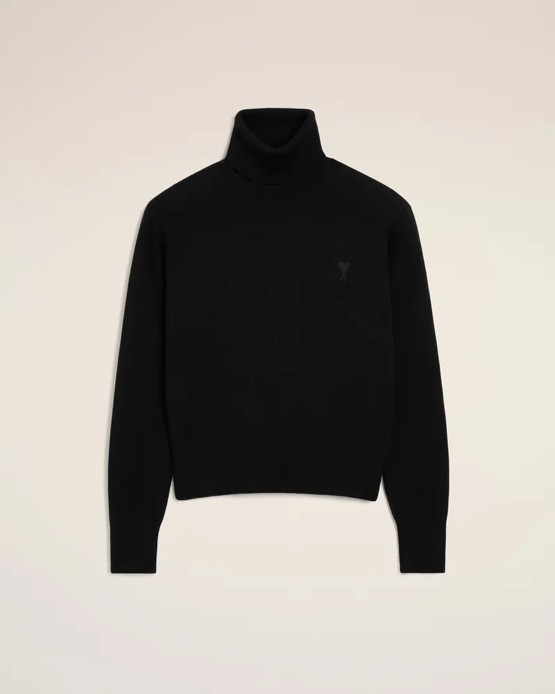 AMI Paris Ami De Coeur Rollkragenpullover aus schwarzer Wolle Schwarz für Damen Schwarz