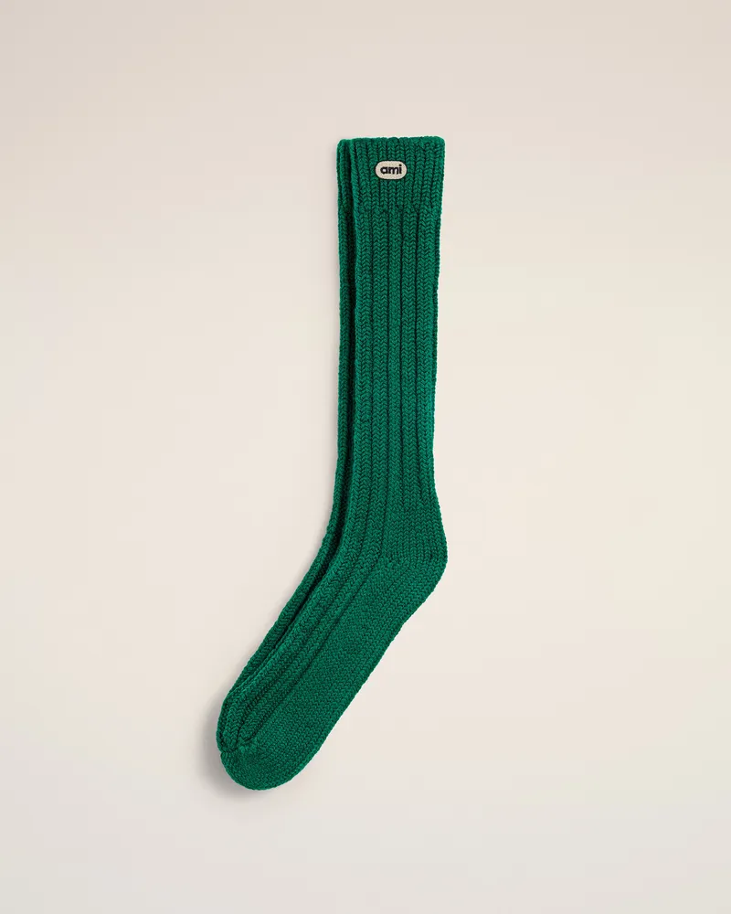 AMI Paris Wollsocken in Grün mit Ami Patch Grün - Größe Unisex Bottle