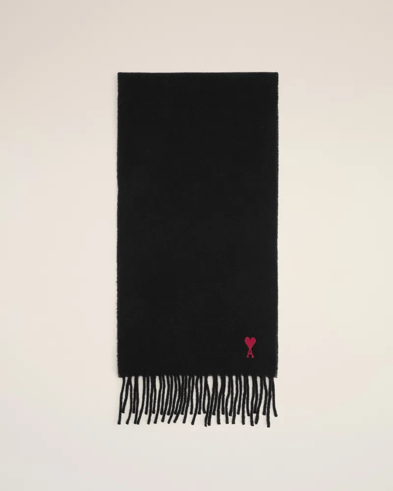 AMI Paris Ami de Coeur Schal aus schwarzer Wolle Schwarz - Größe Unisex Schwarz