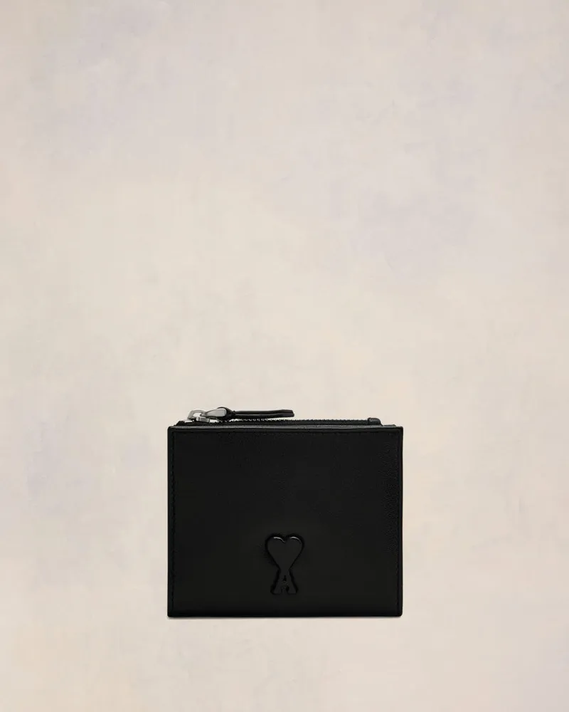AMI Paris Voulez-Vous gefaltete Brieftasche aus schwarzem Glattleder Schwarz Unisex Schwarz