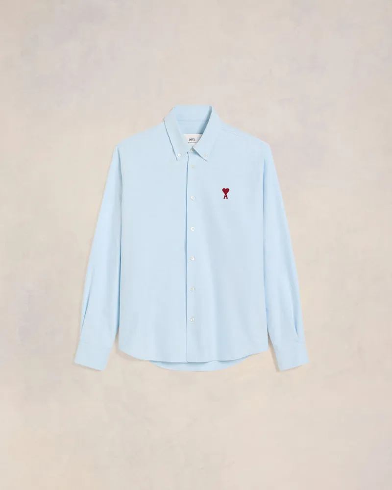 AMI Paris Ami de Coeur Button-Down-Hemd aus blauer Baumwolle Blau Unisex Himmelblau