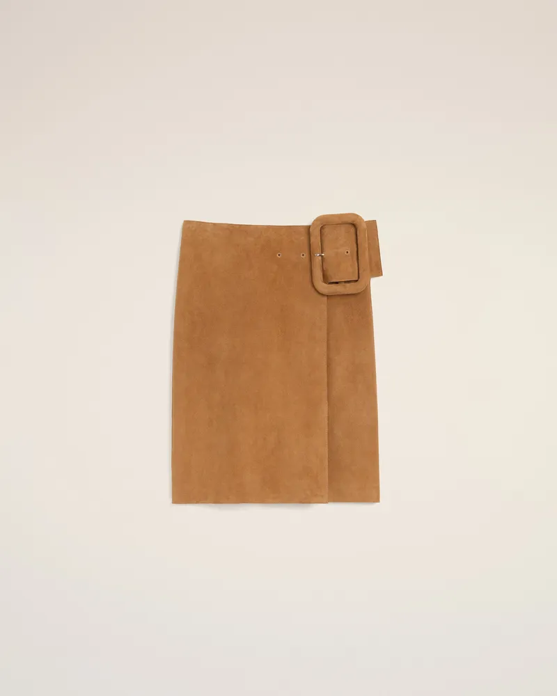 AMI Paris Midi-Rock aus braunem Ziegenleder mit breitem Schnallengürtel Braun für Damen Caramel