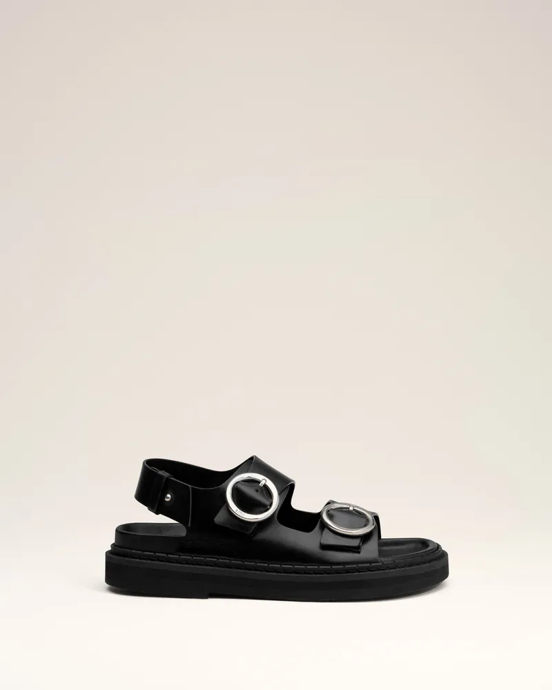 AMI Paris Fussbet Midi Sandalen aus schwarzem Leder Schwarz Unisex Schwarz