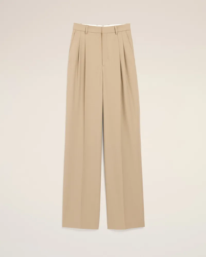 AMI Paris Beigefarbene Hose aus Schurwolle mit hoher Taille und zwei Falten Beige für Damen Taupegrau