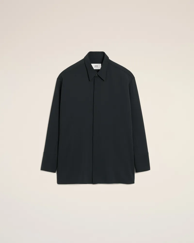 AMI Paris Langes Oversize-Hemd aus schwarzer Wolle mit seitlichen Schlitzen Grau für Damen Anthrazit