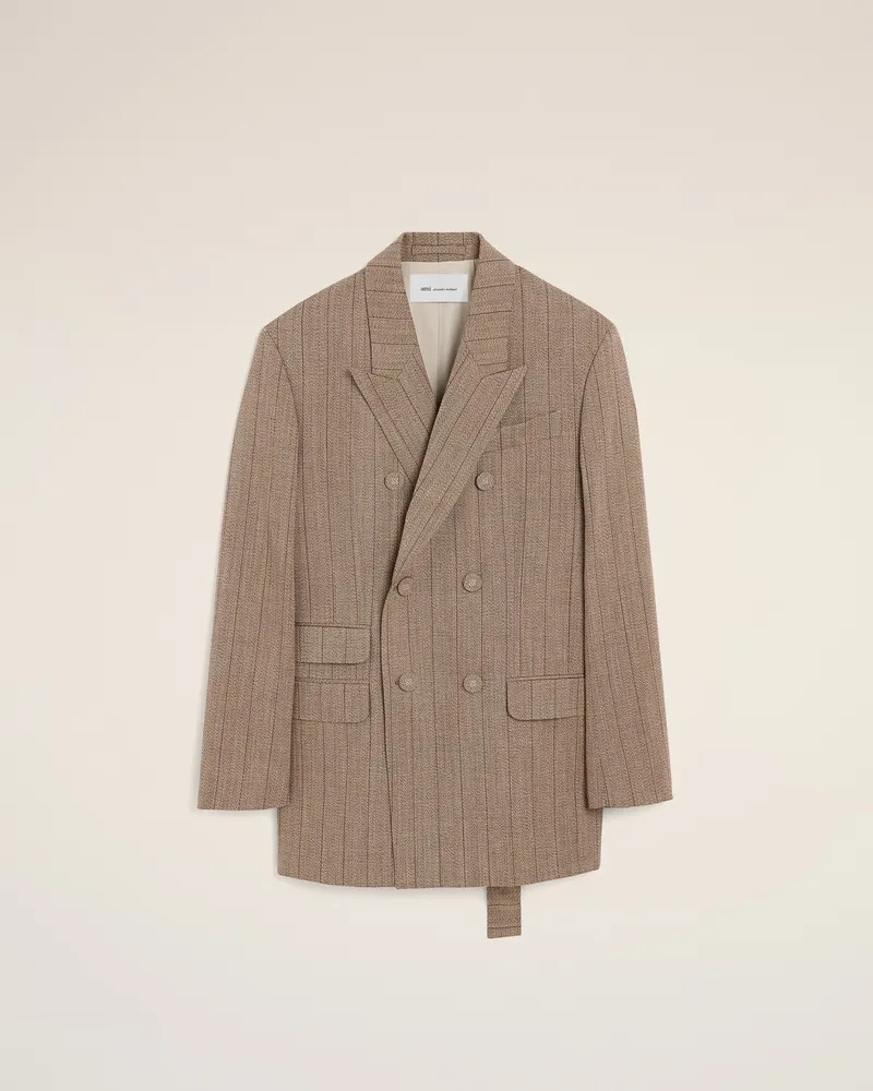 AMI Paris Gestreifter Blazer aus brauner Wolle mit doppelter Knopfleiste Braun - Größe für Herren Schokobraun