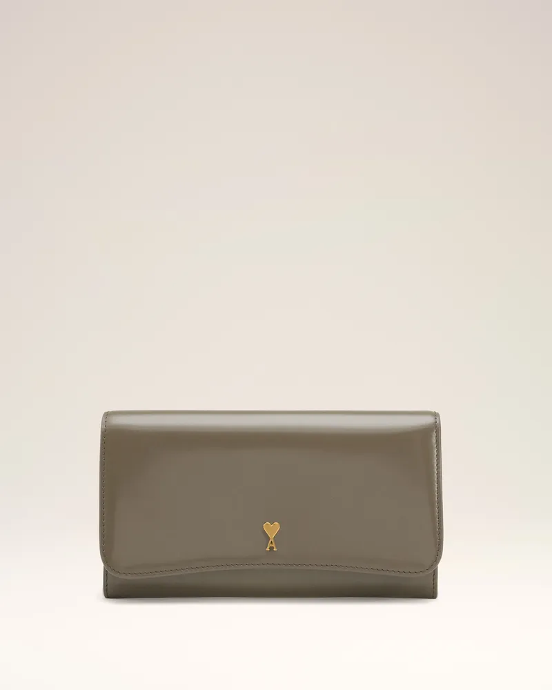 AMI Paris Paris Paris Kellnergeldbörse aus glasiertem Leder in Grau Grau Unisex Carbon