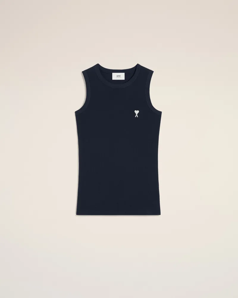 AMI Paris Ami de Coeur Tanktop aus Baumwollripp in Navy Blau für Herren Nachtblau