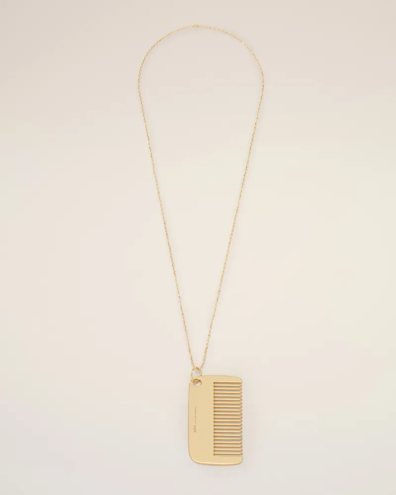 AMI Paris Halskette mit Kamm-Anhänger aus goldfarbenem Messing Gelb - Größe Unisex Gold
