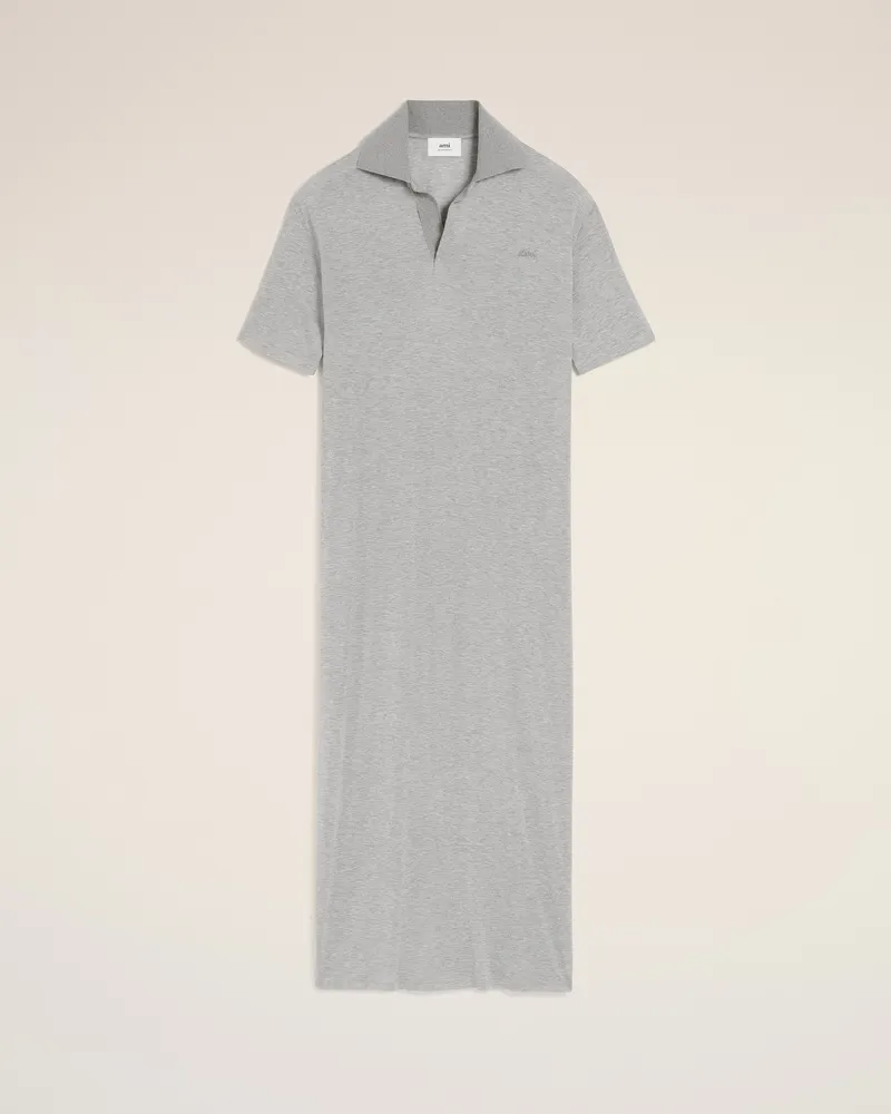AMI Paris Langes Kurzarm-Polokleid aus grauer Baumwolle  Grau für Damen Heather