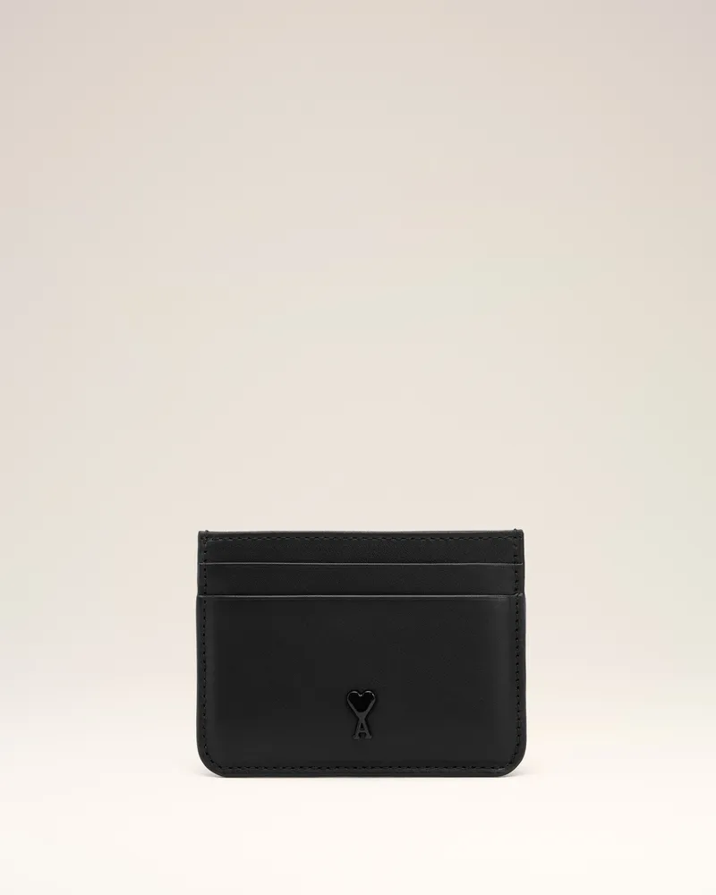 AMI Paris Ami De Coeur Kartenetui aus schwarzem Glattleder Schwarz Unisex Schwarz
