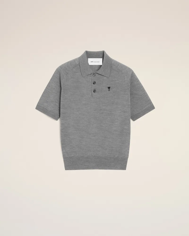 AMI Paris Graues Ami De Coeur Polohemd aus Wolle mit kurzen Ärmeln Grau für Herren Heather