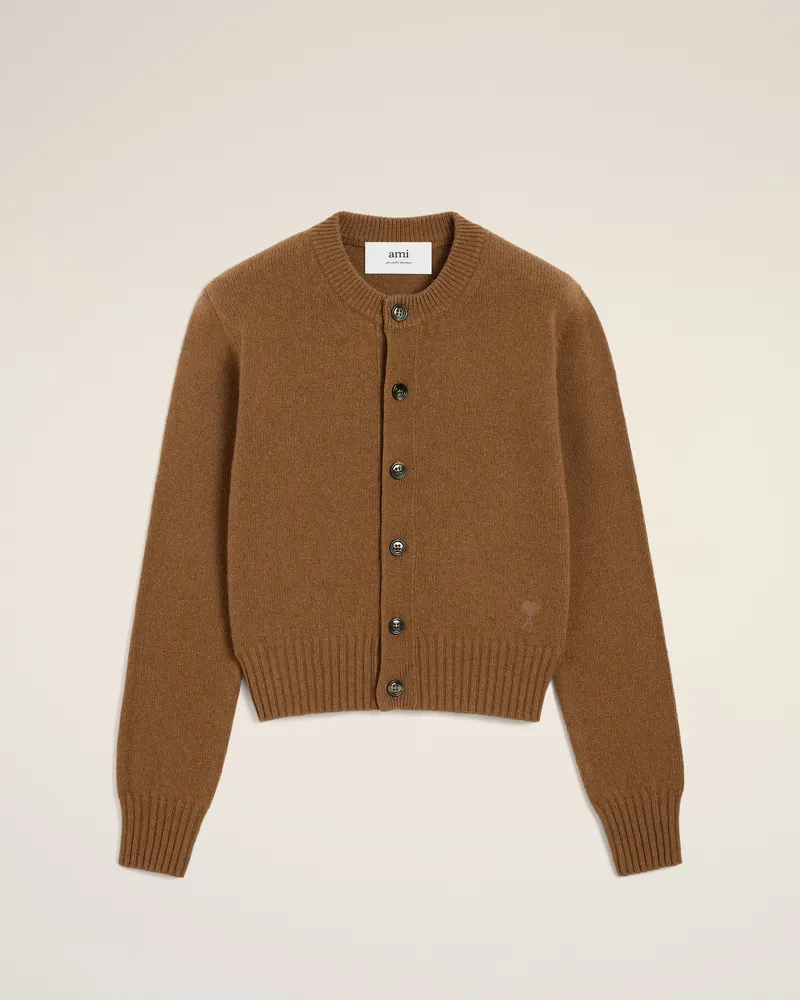 AMI Paris Ami De Coeur Cardigan aus braunem Kaschmir Braun für Damen Hazelnut
