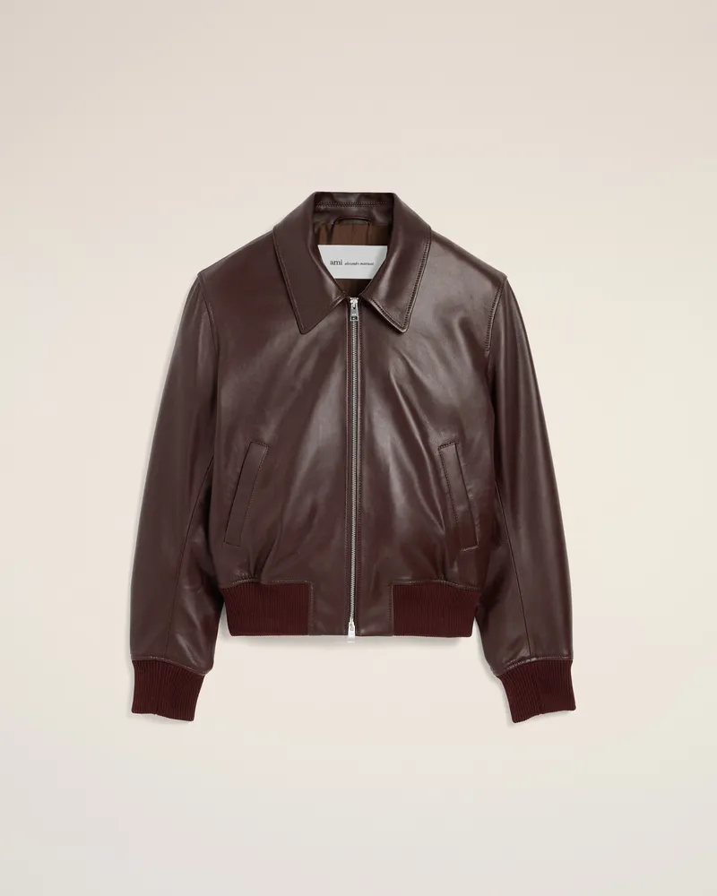 AMI Paris Blouson aus burgundfarbenem Lammleder Rot - Größe für Herren Dunkle