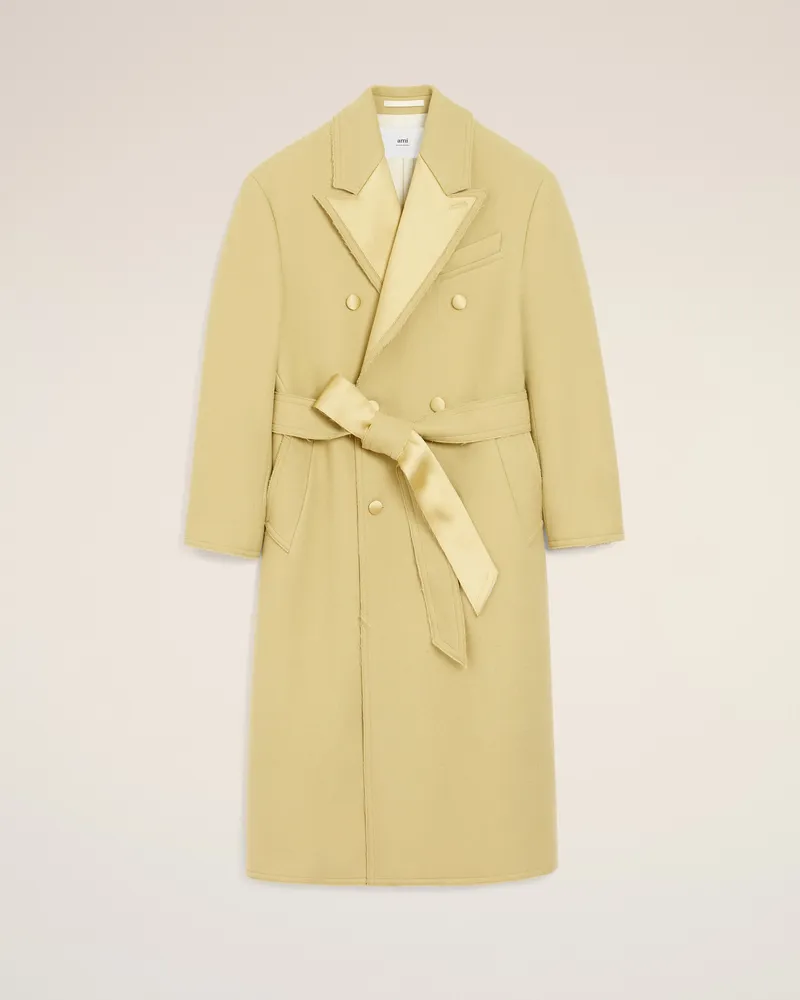 AMI Paris Zweireihiger langer Mantel aus grüner Wolle Grün für Damen Lime