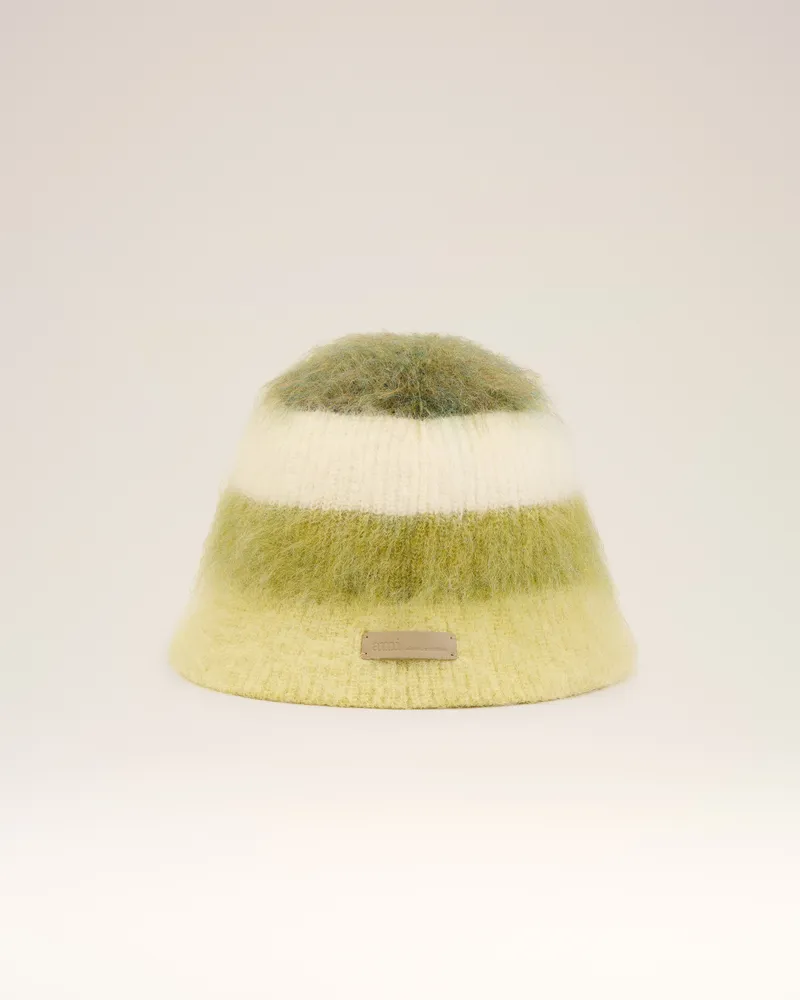 AMI Paris Gestreifter Ami Fischerhut aus Mohairwolle in Grün Beige Unisex Ivory