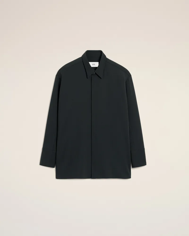 AMI Paris Langes Oversize-Hemd aus schwarzer Wolle Grau für Herren Grau