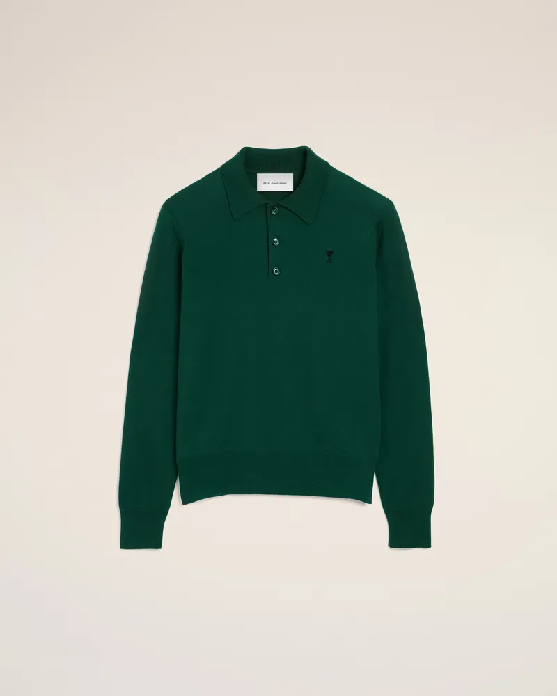 AMI Paris Ami de Coeur Poloshirt aus grüner Wolle Grün für Herren Flaschengrün